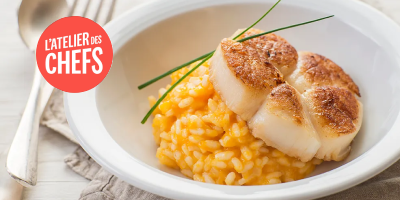 couverture de : Risotto li&eacute; &agrave; la courge et St-Jacques dor&eacute;es